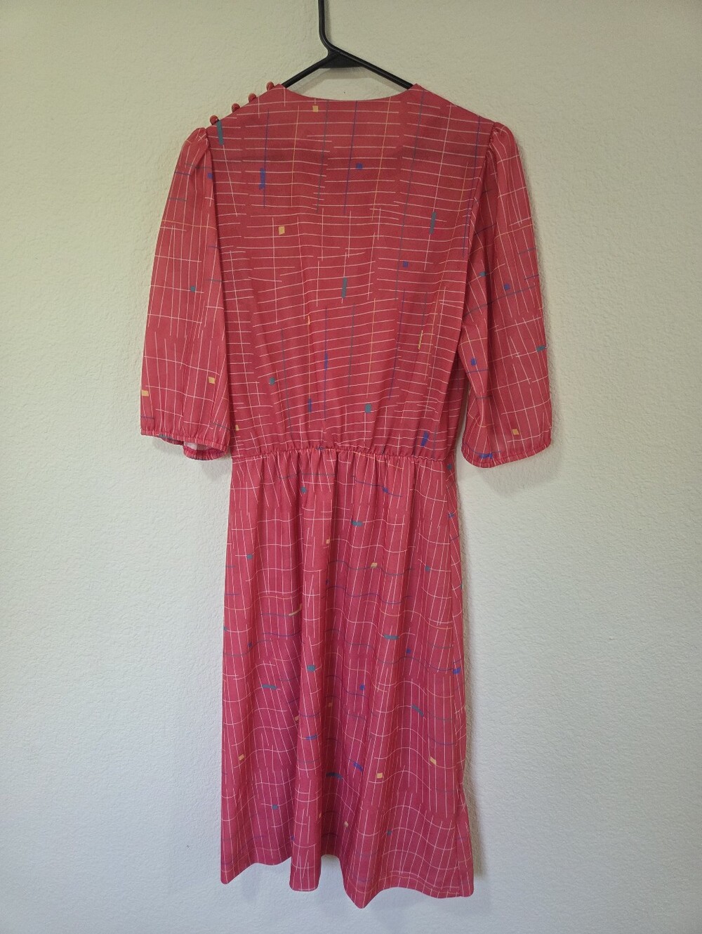 Vintage 90s CR Coral Pink Geometric Dress Womens 12 Medium/large - Picture 9 of 11